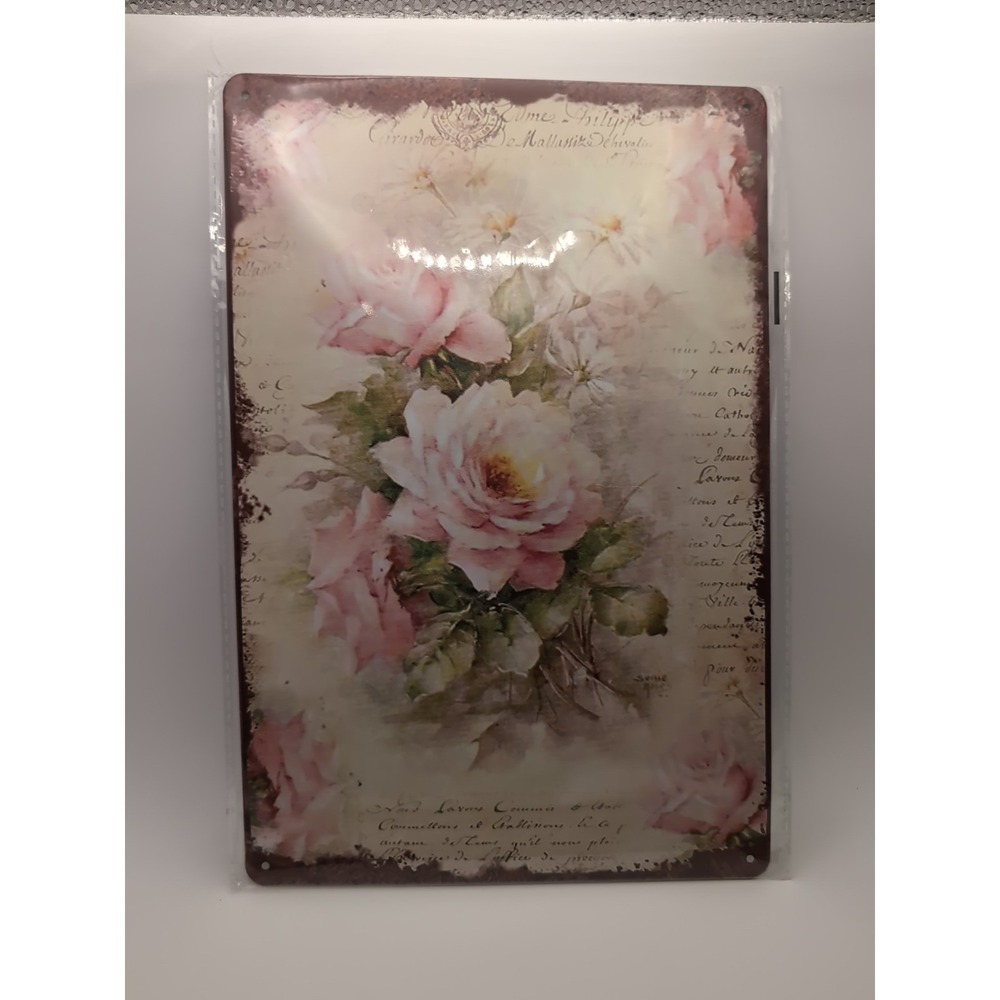 Pink Rose Decorative Steel Decor Sign 12x8‎